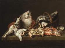 Still Life with Fishes, a Crab and Oysters. Creator: Isaac van Duynen.