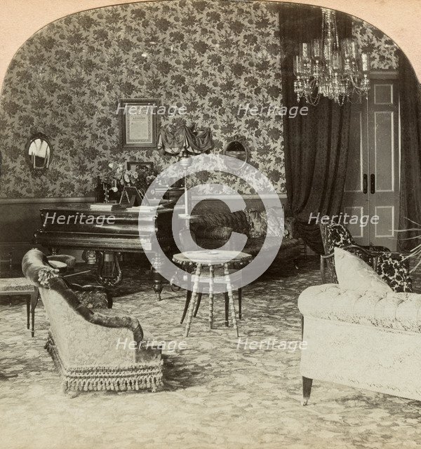 Drawing room of the Presidency, Lord Roberts' headquarters, Bloemfontein, South Africa, 1900.Artist: Keystone View Company