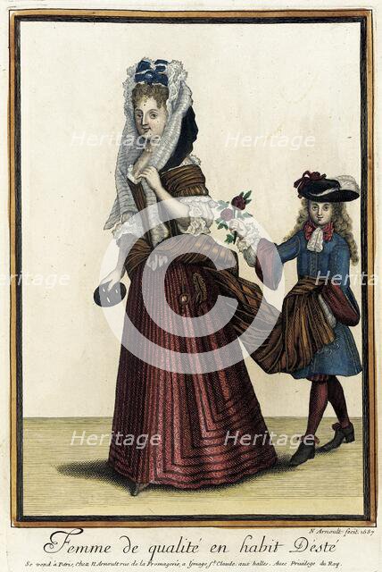 Recueil des modes de la cour de France, 'Femme de Qualité en Habit d'Esté', 1687. Creator: Nicolas Arnoult.