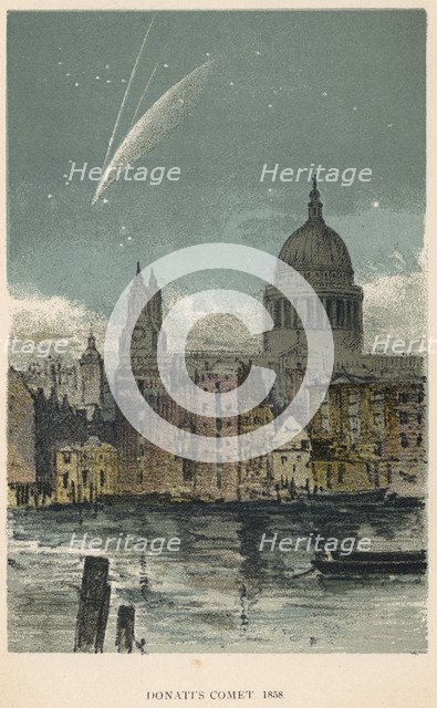 Donati's comet of 1858 viewed over St Paul's Cathedral, London, 1884. Artist: Unknown