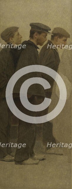 La Bouchée de pain : trois jeunes hommes de profil, c.1904. Creator: Fernand Pelez.