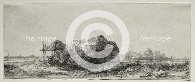 Landscape with a Cottage and Hay Barn: Oblong, 1641. Creator: Rembrandt van Rijn (Dutch, 1606-1669).