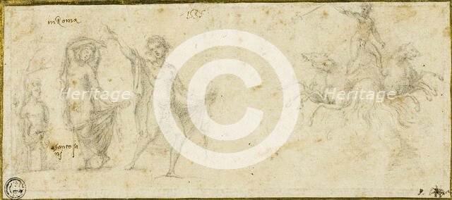 Sketches after the Antique: Bacchic Revels; Neptune in His Chariot, c. 1535. Creator: Pirro Ligorio.