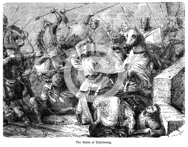 The Battle of Taillebourg, France, 1242.Artist: Felix Henri Emmanuel Philippoteaux