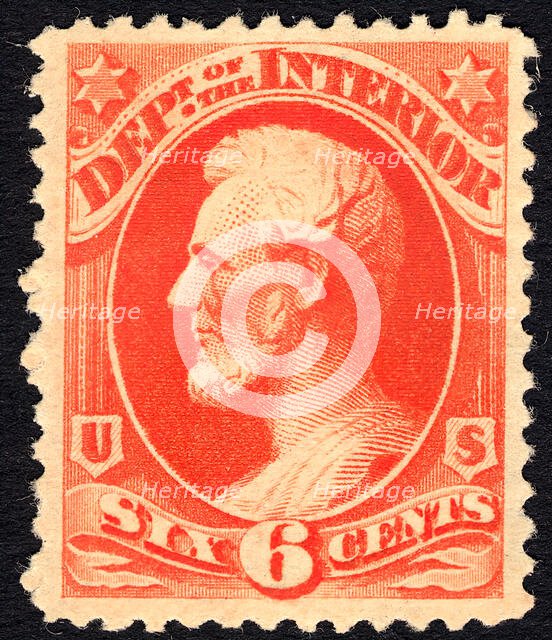 6c Abraham Lincoln Interior Department single, 1879. Creator: Unknown.