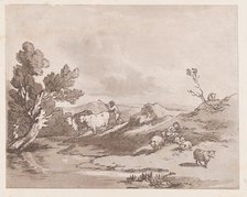 Landscape with a Figure Herding Cattle to Water, May 21, 1789., May 21, 1789. Creator: Thomas Rowlandson.