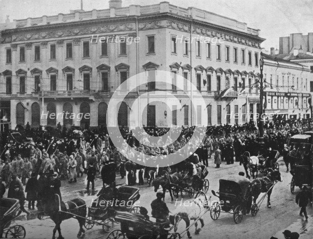 'German and Austrian prisoners being marched through the streets of Petrograd', 1915. Artist: Unknown.
