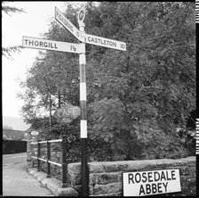 Road sign, Rosedale Abbey, Ryedale, North Yorkshire, 1967. Creator: Eileen Deste.