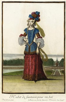 Recueil des modes de la cour de France, 'Habit de Fantaisie pour un Bal', Bound 1703-1704. Creators: Jean Berain, Jacques Le Pautre, Jean Lepautre.