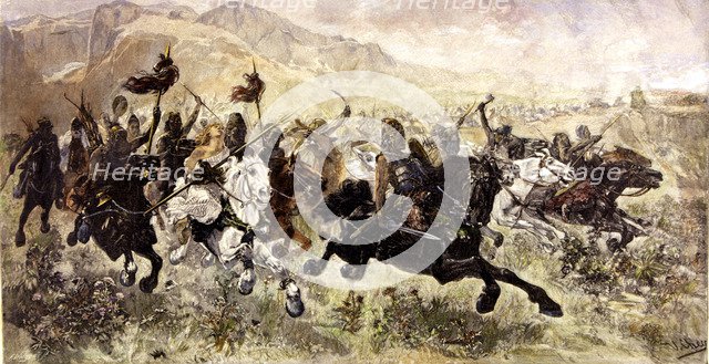  'Huns charging at the enemy', copy of a painting by Ulpiano Checa.