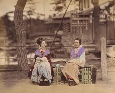 [Two Japanese Women Sitting on a Bench], 1870s. Creator: Unknown.