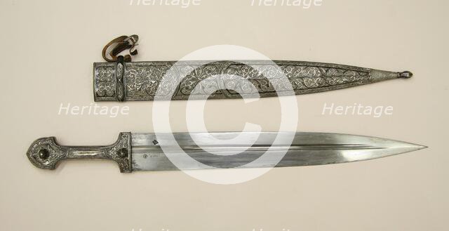 Dagger (Kindjal) with Scabbard, Caucasian, possibly Kubachi, Dagestan, dated A.H. 1234/A.D 1818-19. Creator: Unknown.