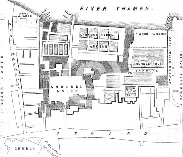 Ground-plot of Arundel House and Gardens, (the dark line encloses the premises), 1854. Creator: Unknown.