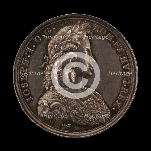 Coronation Medal of Joseph I, 1678-1711, King of Hungary 1687, King of the Romans..., [obverse], 169 Creator: Georg Hautsch.