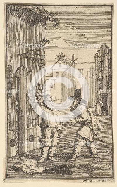 Hudubras and Ralpho Disputing (Seventeen Small Illustrations for Samuel Butler's Hudibr..., 1721-26. Creator: William Hogarth.