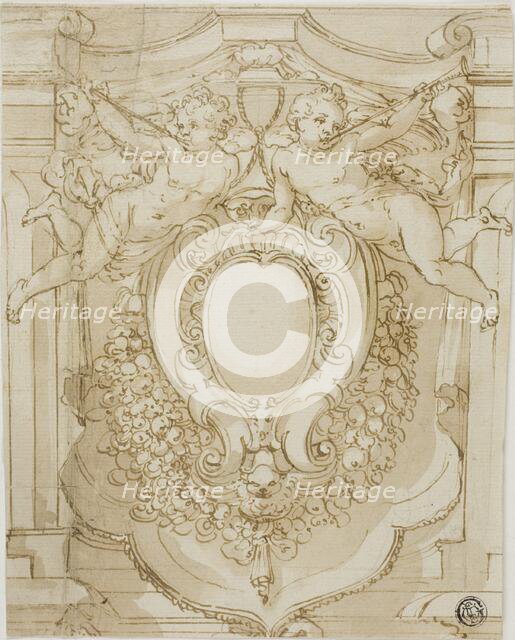 Shield of Cardinal with Two Trumpeting Putti, n.d. Creator: Unknown.