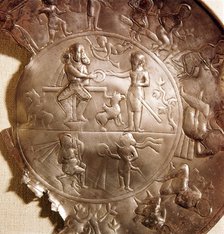 Sassanian Silver Dish (detail), people with weapons, circa late 4th century. Artist: Unknown.