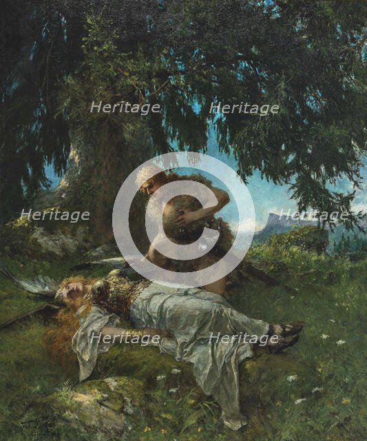 Siegfried finds the sleeping Brünnhilde, c. 1908. Creator: Leeke, Ferdinand (1859-1937).