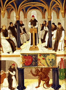 St. Tomas Aquino (1225-1274) ,Italian philosopher and theologianr, 'Thomas Aquinas taught in a Do…