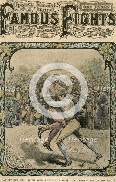 'Caught him with both arms round the waist, and threw him on the stage', c1890-c1909(?).Artist: Pugnis