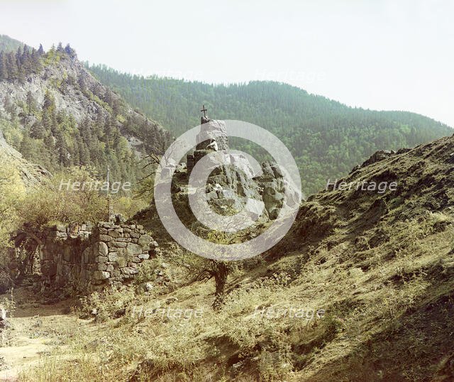 Stone gate and Uzvarian fortress, between 1905 and 1915. Creator: Sergey Mikhaylovich Prokudin-Gorsky.