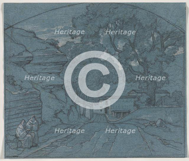 Landscape with Two Monks, c. 1840. Creator: François Edouard Bertin (French, 1797-1871).