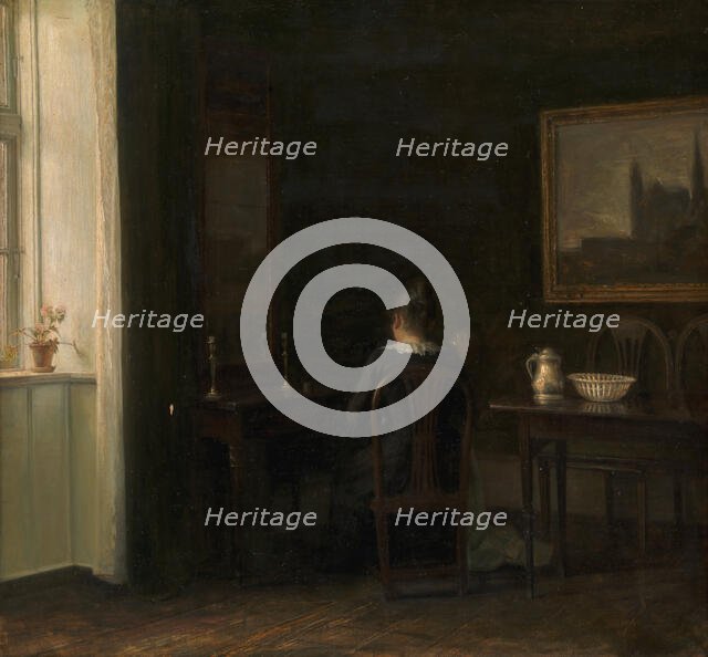 Interior with the Artist's Wife Emilie Heise, 1903. Creator: Carl Holsoe.