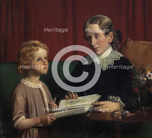 Miss Annette Hage (1814-1857) shows her nephew Hother Hage (1849-1904) a book on plants, 1856. Creator: Wilhelm Marstrand.