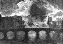 The Great Fires, at Newcastle and Gateshead - sketched from the High-Level Bridge, 1854. Creator: Edmund Evans.