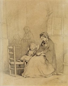 Mother and Child in Church, 1863. Creator: Jules Marc Chamerlat.
