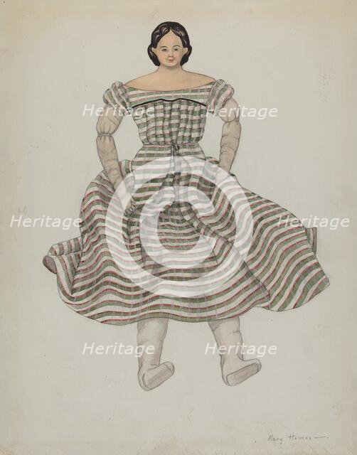 Doll and Costume, c. 1937. Creator: Mary E Humes.