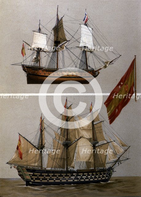 Vessels 'Rayo' and 'Santa Ana' with the insignia flag of Admiral Gravina, who took part in the Ba…