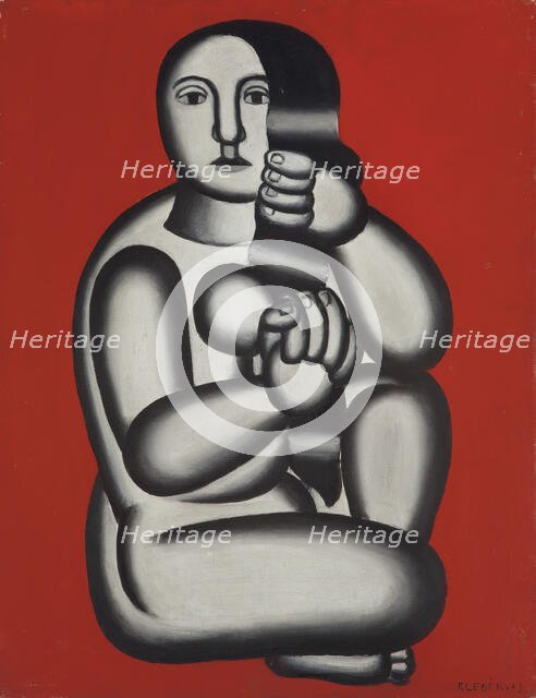 Femme sur fond rouge, 1927. Creator: Fernand Leger.