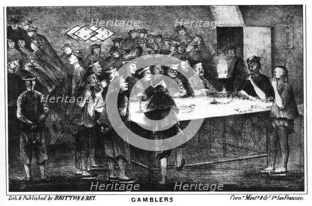 Gambling during the Californian gold rush, 19th century (1937).Artist: Britton & Rey