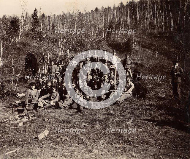 A group of Irkutsk high school students on an excursion in the forest, 1900. Creators: I. A. Podgorbunskii, V. I. Podgorbunskii.