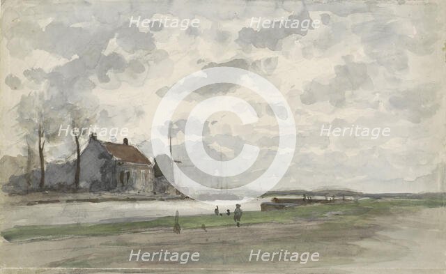 Canal with a windmill, 1845-1925. Creator: Julius Jacobus van de Sande Bakhuyzen.