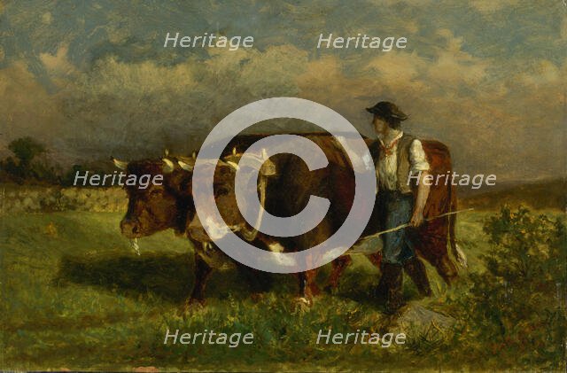 Untitled (man with two oxen), 1869. Creator: Edward Mitchell Bannister.