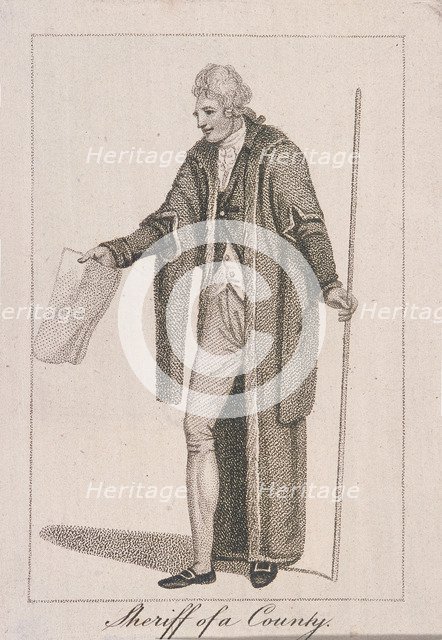 A county Sheriff in civic costume holding a staff and a piece of paper, 1805. Artist: Anon