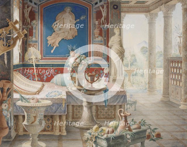 Architectural Fantasy in the Style of Pompeii, 1856. Artist: Duban, Félix (1797-1870)