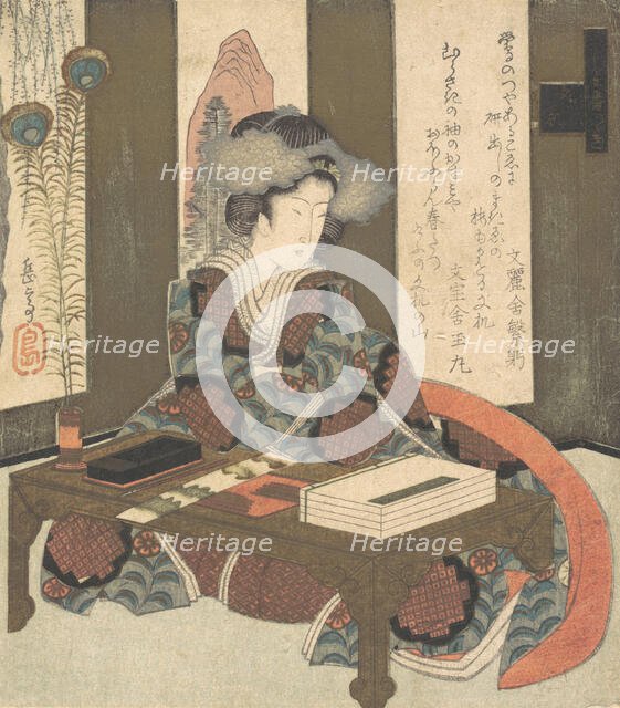 A Lady About to Write a Poem, ca. 1820. Creator: Gakutei.