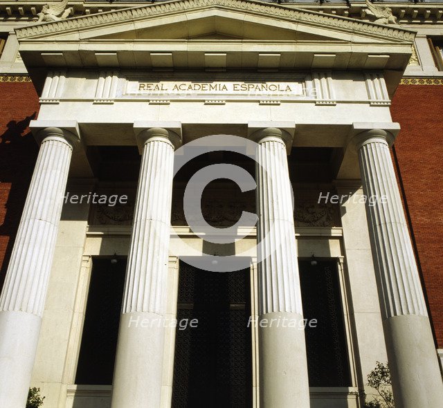 Façade of the Spanish Royal Academy of the Language in Madrid.