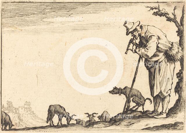 Shepherd Playing Flute, c. 1617. Creator: Jacques Callot.