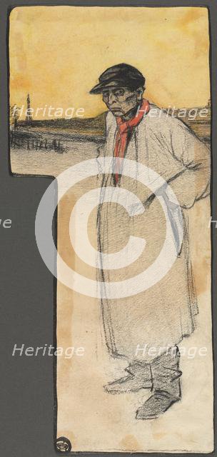 Design for a Book Illustration, Standing Male Figure, after 1901. Creator: George Dupuis (French, 1875-1932).