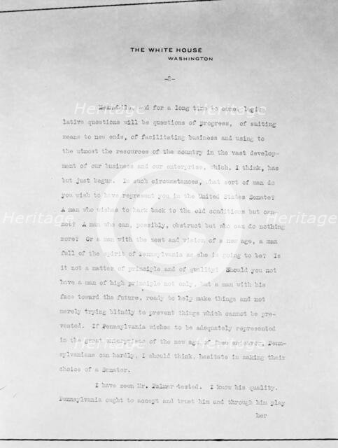 Copy of Letter On White House Stationery, October 20, 1914. Creator: Harris & Ewing.