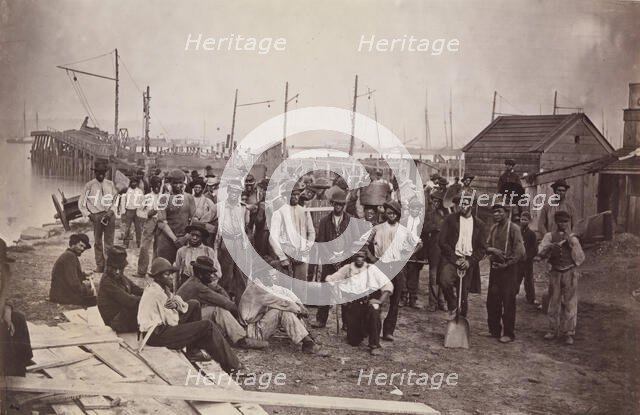 Laborers at Quartermaster's Wharf, Alexandria, Virginia, 1863-65. Creator: Attributed to Andrew Joseph Russell.