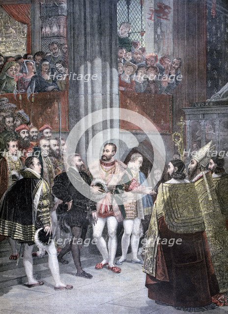 'Charles I and Charles Quint in the Basilica of Saint Denis', Paris, 1893. Artist: Unknown