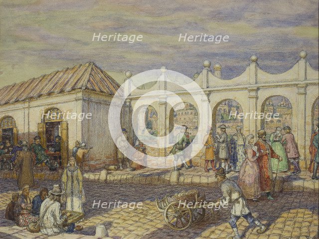 The Stone Bridge at the Time of Peter I, 1901. Artist: Vasnetsov, Appolinari Mikhaylovich (1856-1933)