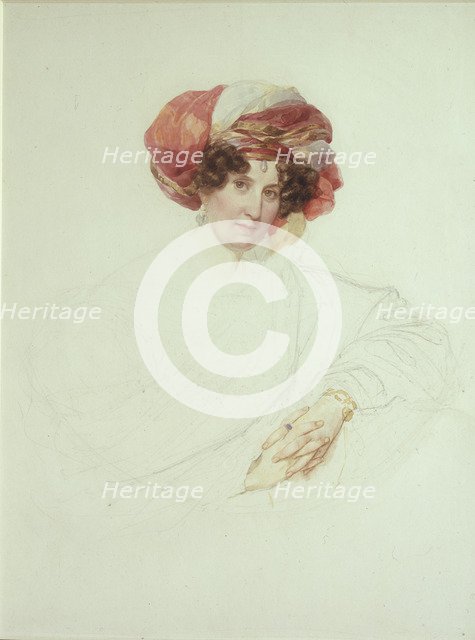 Woman in Turban. Portrait of Countess Maria Grigoryevna Razumovskaya (1772-1865), née Vyazemskaya, 1827-1830. Artist: Briullov, Karl Pavlovich (1799-1852)