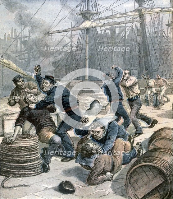 Brawl between English and German sailors at Millwall Docks, London, 1892. Artist: Henri Meyer