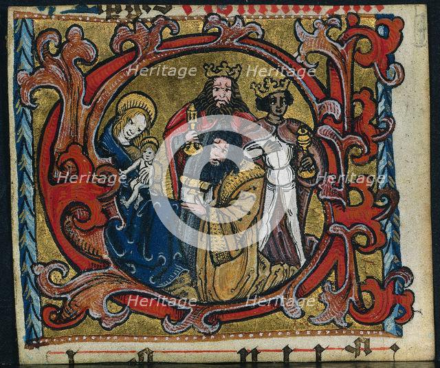 Three Cuttings from a Missal: Initial C with the Adoration of the Magi, c. 1470-1500. Creator: Unknown.